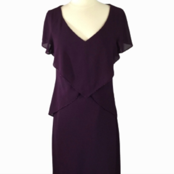 Coldwater Creek Sz 10 Purple Beaded V Neck Dress Wine Red - Picture 2 of 12